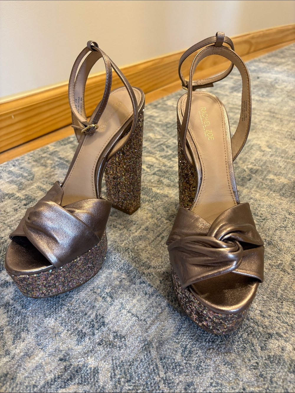 Rachel Zoe Metallic Bronze Knotted Platform Sandals